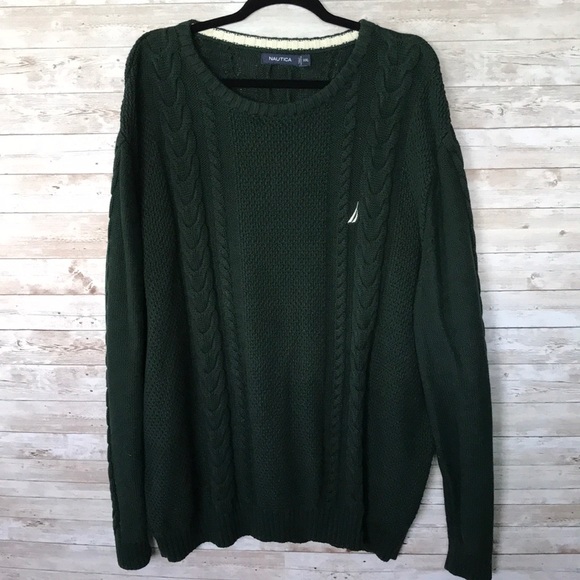 Nautica Green Crew Neck Cable Knit Sweater XXL - Picture 1 of 7